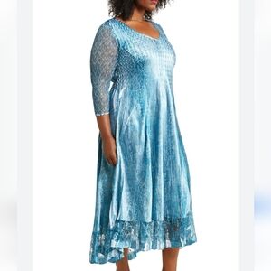 Komarov Lace Charmeuse Flowy Cocktail Dress Velvet Stone ..Size 1 X